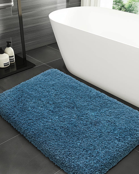 Blue Bathroom Rug 17x24in Washable Non Slip Bath Mat for Bathroom Floor Soft Absorbent Plush Shower Mat for Tub Modern Luxury Bath Rug Carpet