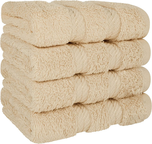 American Soft Linen Luxury Washcloths, 600 GSM 100% Cotton, 4 Piece Set, Beige