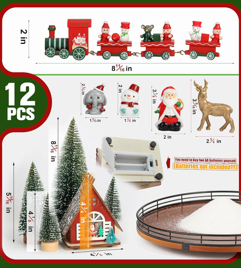 12 Set AMH PCS Christmas Table Decorations with Oak Rotating Base Xmas Town Village Centerpiece with Santa, Train