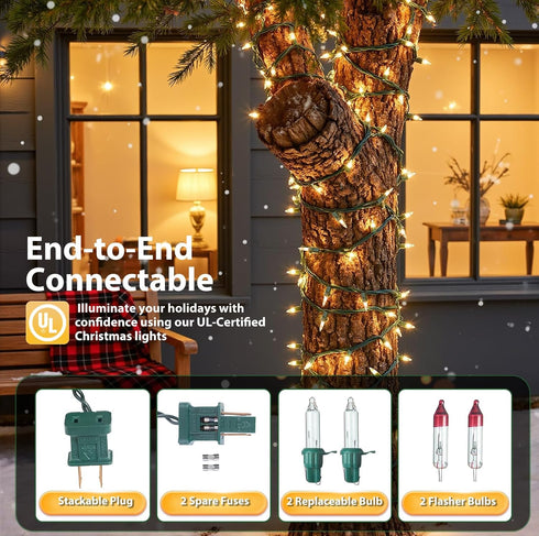 2Pack 50-Count 13FT Warm White Christmas Lights, Incandescent Mini String Lights Green Wire, UL Certified Connectable
