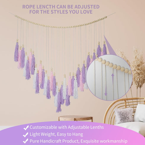 Ariswill 41" 32" Pink & Purple Macrame Hanging Boho Wall dcor, Purple Wall Decor for Bedroom Living Room Girls Room