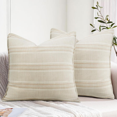 18X18 Decorative Farmhouse Linen Throw Pillow Covers, Boho Textured Pillow Case Set