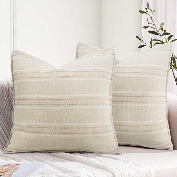 18X18 Decorative Farmhouse Linen Throw Pillow Covers, Boho Textured Pillow Case Set