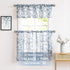 Treatmentex Blue Kitchen Tier Curtains, 24" Short White Leaf Print Café Curtains, 2 Panels