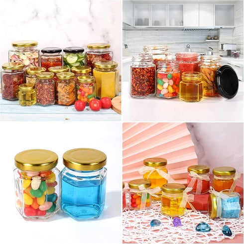 3 oz 30 Pack 80 1 BIGIVACA Mini Honey Jars - Hexagon Glass Jars with Gold Lids for Wedding Favors, Party Favors, Candle