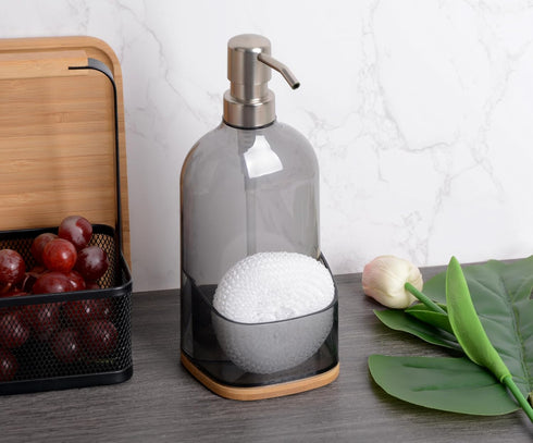 17oz Countertop Clasin Home Kitchen Soap Dispenser with Sponge Holder, Refillable Acrylic Dish Soap Dispenser