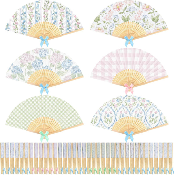 Roowest 36 Pcs Floral Folding Hand Fan Bulk Tea Party Handheld Folding