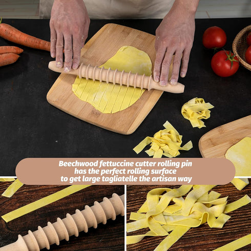 Beech Wood 14mm Pappardelle Pasta Cutter, Noodle Lattice Roller Docker Dough Cutter Kitchen Cooking Tools
