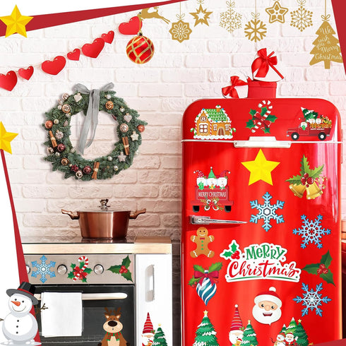 30 Christmas Theme Fridge Stickers, Santa Claus Snowman Dwarf Decorations for Kitchen Garage and Car