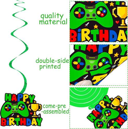 umoni Green 20Pcs Video Game Hanging Swirls Birthday Party Decorations, Gaming Ceiling Streamers for Game On Party