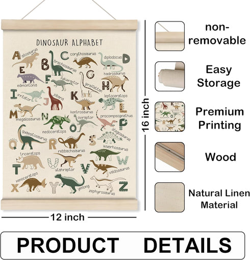 Set 2, Room,12x16 Inch HRQKO Dinosaur Alphabet Poster Hanger Frame of Dinosaur Wall Decor, Nursery Wall Decor, ABC