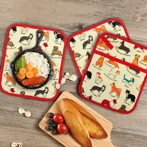 Pot Holders Set of 2 - Heat Resistant 480? Kitchen Cotton with Dog Flower Print for Home Cooking & Baking