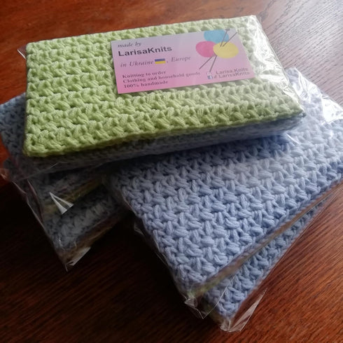 LarisaKnits Set 3 Cotton Pastel Dish Rags Crochet Reusable Washcloth Knitted Volume Kitchen Dish Cloth Absorbente