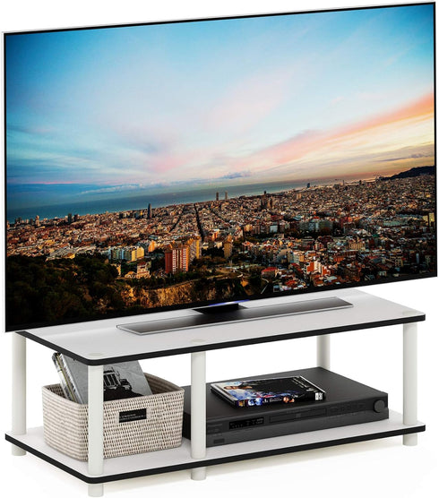 2-Tier 46 Inch Furinno JUST TV Stand, No Tools Mid Entertainment Center with Open Shelf, TV Console for TV up