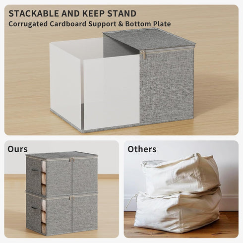 Large Clothes Storage Bins with Sturdy Frame, Foldable Organizer Box for Blankets, Seasonal Clothes, Comforter