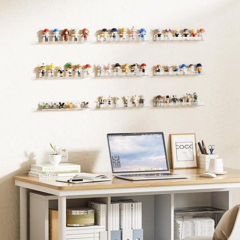 6 Pack 1.7" x12" upsimples Clear Acrylic Shelves, Clear Wall Shelves for Nail Polish, Vinyl Wall Mount, Record Holder