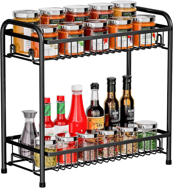 Spice Rack for Countertop, 2-Tier Standing Sturdy Metal Seasoning Organizer Holder, Space