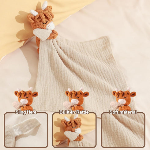 Baby & Infant Essentials, Educational Baby Rattle Toy, Plush Teddy Cow Comforter, Handmade Crochet Animal Toys
