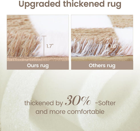 TOOHUB 4x6 Super Soft Rug for Bedroom, Ft Beige and White Area Rug Classic Checkered Shaggy Anti-Skid High Pile Soft