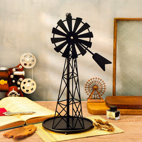 Windmill Paper Towel Holder Western Standing Paper Towel Roll Holder Black Countertop Roll Holder Metal Farmhouse Farm Decor Rustic Country Paper Towel Rack for Kitchen Bathroom Home 14.4 Inch