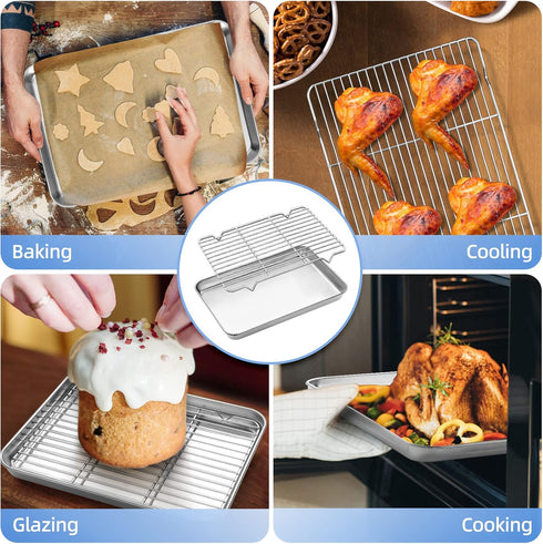 Baking Sheet with Rack, Zacfton Stainless Steel Cookie Sheet with Cooling Rack, Eighth Sheet Pan 9” x 7” x 1”
