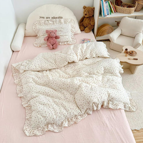 BuLuTu Muslin Cotton Pink Floral Print Duvet Cover for Toddler Girls Kids