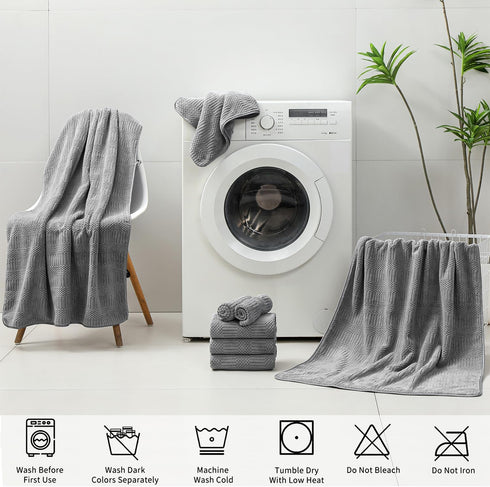 18 Set-6 Sheets,6 Towels,6 Set Pcs Gray Woven Family Towels Bath Hand Washcloths Soft Microfiber Towels Absorbent