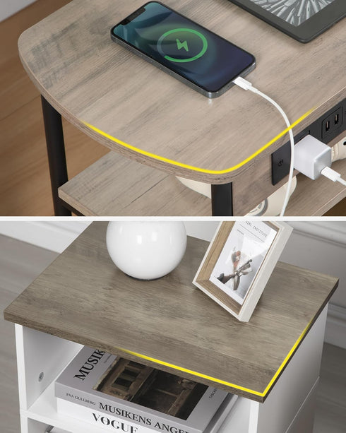 3 ET05205B Hzuaneri End Tables with Charging Station, Tier Side Table with Charging Station, End Table with USB Ports