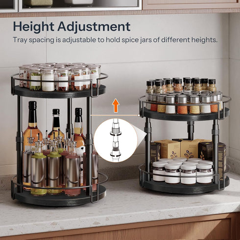2-Tier Countertop BB05TL01 HOOBRO Lazy Susan Organizer Spice Rack, Height Adjustable Rotating Lazy Turntable Spice