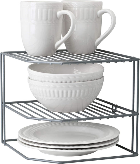 Kitchen Details Corner Shelf Organizer | Cabinet & Countertop Storage | Plates