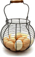 CVHOMEDECO Antique Wire Egg Basket, Vintage Gathering Basket with Wood Handle, Rusty