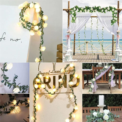 20LED 10Ft VIPMOON Artificial Rose Flower String Lights, Flower Fairy Light Battery Operated with Remote Control, Warm