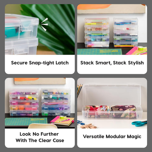 IRIS USA Pencil Case Plastic Pouch Box Storage Organizer, 10-Pack, Clear, for Beads, Pens, Art Supplies