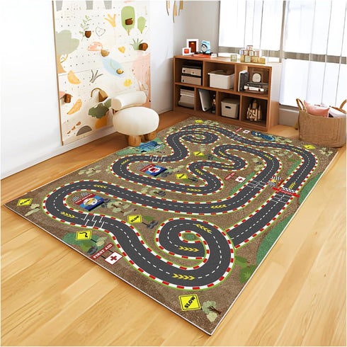 Kids Rug Car Play Mat for Toy Cars, City Life Road Rug for Bedroom Boys (Sand Track, 31 * 47 inches)