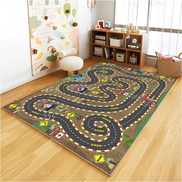 Kids Rug Car Play Mat for Toy Cars, City Life Road Rug for Bedroom Boys (Sand Track, 31 * 47 inches)