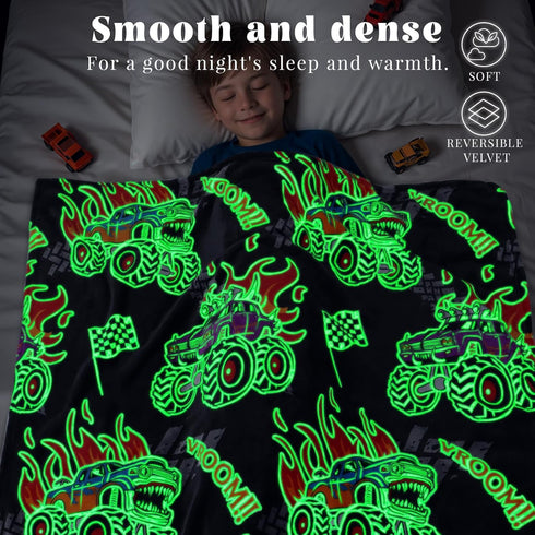 50"x60" Truck Toys for Boys Kids, Glow in The Dark Blanket for Boys, Construction Toys Excavator Soft Toddler Throw