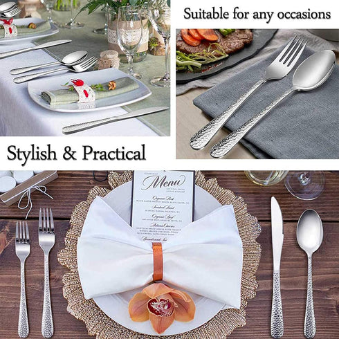 Hammered Teaspoons Set of 6, E-far Stainless Steel Modern Silverware, Flatware Dessert Spoons for Home, Kitchen,