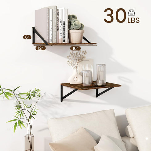 12 Inch Set 2, 16W 12D Fun Memories Floating Shelves for Wall, Deep Floating Shelves of x Large Wall Shelf with Sturdy