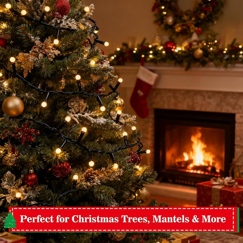 16Ft 100LEDs 8 Christmas Lights Battery-Powered,Mimi Globe Lights Modes,Indoor Outdoor Cluster String Lights