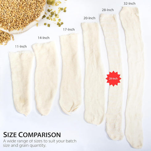 Hops, Grain & Spice Beer Brewing Bags - 28” Cotton Mesh Steeping Bags for Homebrewing, 10 Pack