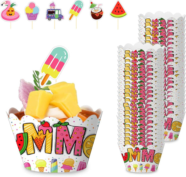 Fouliki Ice Cream Cupcake Liners & Toppers Set-Wedding Four Seasons Baby Shower Birthday