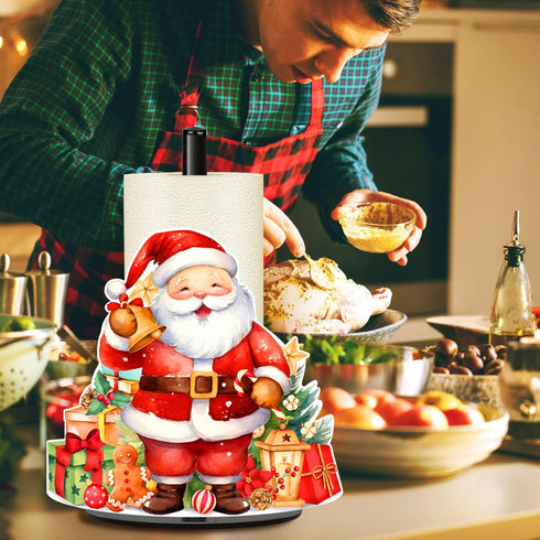 HNBYTJ Countertops 2 Christmas Paper Towel Holder, Christmas Gnomes Santa Claus Decor, Metal Stand Towels Paper Holder