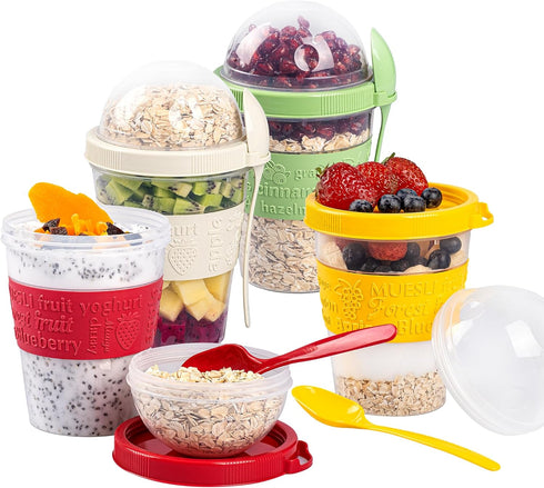 4 Pack 20 oz Crystalia On The Go Yogurt Parfait Cups with Lids & Spoons, Overnight Oats Containers/Jars, Oatmeal