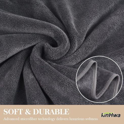 KinHwa Microfiber Hand Towels for Bathroom, Soft and Absorbent Face Towels, 2 Pack Gray