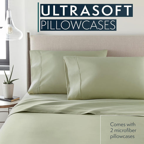 HC Collection Pillow Cases Standard/Queen Size Set of 2 - Microfiber, Extra Soft, Sage