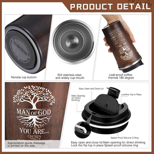 6 17 oz Set Ziliny Pcs Christian Gifts for Men Coffee Tumbler Inspirational Man of God Mugs Stainless Steel Tumbler