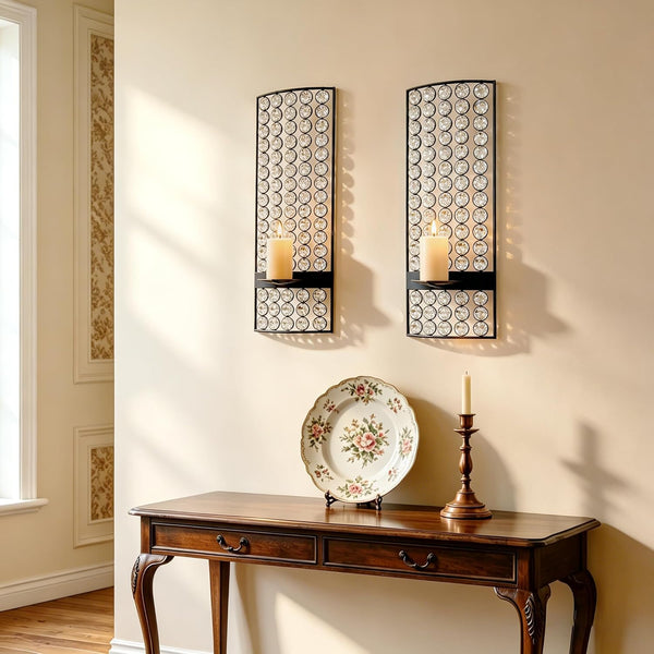 Crystal Candle Holder Silver Wall Sconces Set of 2 Glam Room Decor