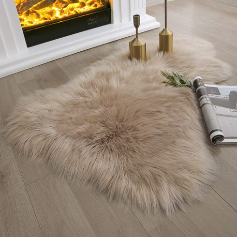 Ashler Faux Fur Rug, Beige Area Rugs, Fluffy Sheepskin Fur Rug, 2 x 3 Ft, Machine Washable Shag Rug