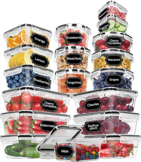 Skroam 36 Pack Food Storage Containers, 18 Airtight Kitchen Storage & Lids, BPA-Free Meal Prep with Labels