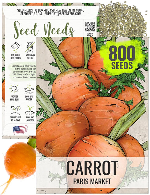 Seed Needs Carrot Seeds for Planting Paris Market Carrots - Non-GMO Heirloom
